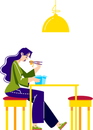 Femme mangeant des nouilles udon  Illustration