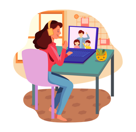 Femme parlant avec sa famille lors d'un appel vidéo  Illustration