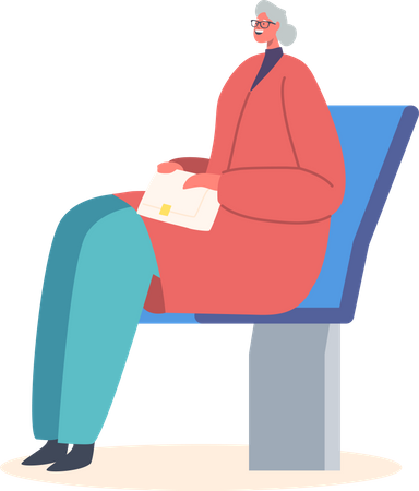 Femme âgée à cheval en bus  Illustration