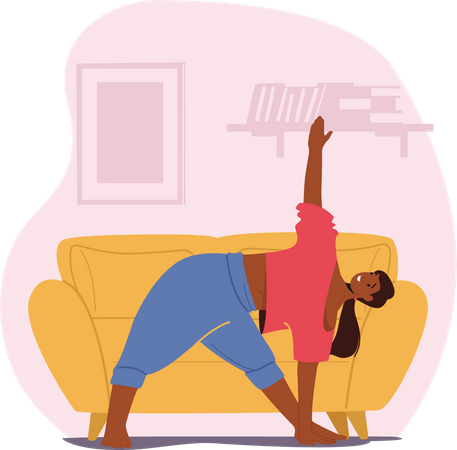 Femme qui s'étend à la maison.  Illustration