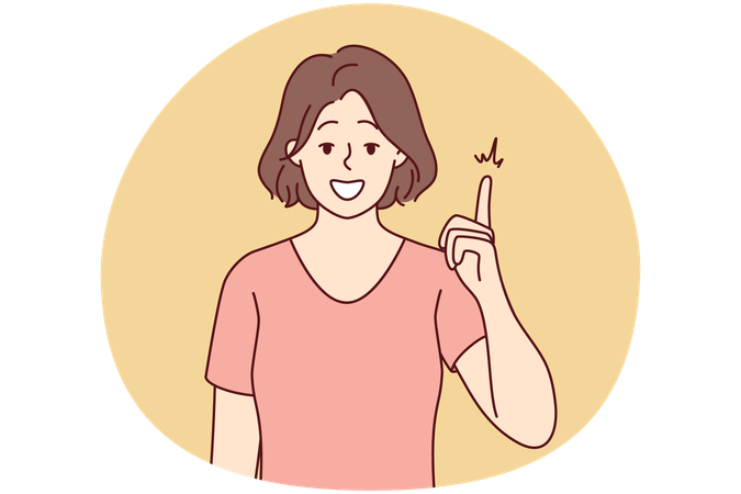 Une femme souriante pointe son doigt vers le haut  Illustration