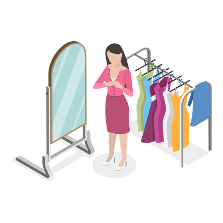 Fille essayant de nouveaux vêtements  Illustration
