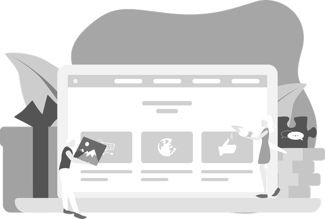 Fille faisant des recherches sur un site Web  Illustration