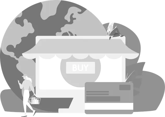 Fille faisant du shopping avec paiement par carte  Illustration