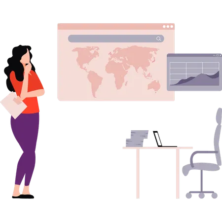 La fille pense au travail de bureau  Illustration