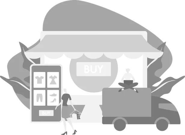 Fille qui se fait livrer des courses  Illustration