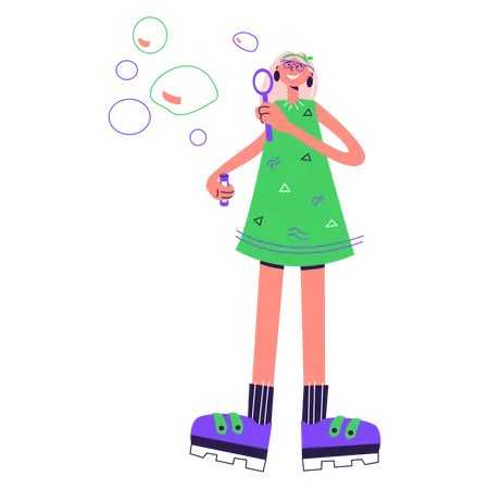 Fille soufflant des bulles de savon  Illustration
