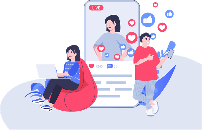 Fille travaillant sur le marketing des médias sociaux  Illustration