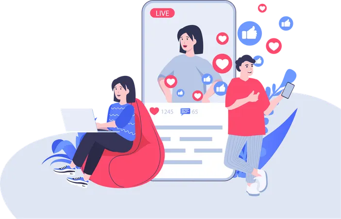 Fille travaillant sur le marketing des médias sociaux  Illustration