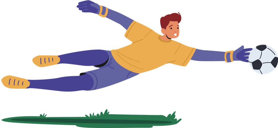 Football goalkeeper jump and catch ball in soccer match  Illustration