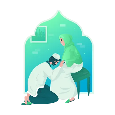 Forgiveness tradition during Eid  イラスト