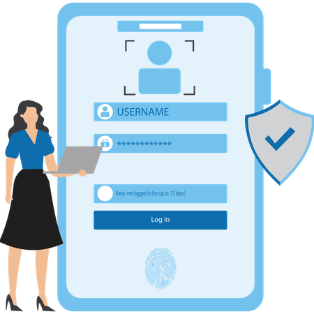 Frau behält Face-Lock-ID  Illustration