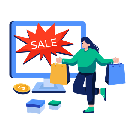Frau genießt Shopping-Verkauf  Illustration