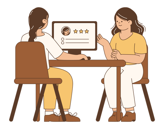 Frau gibt Vorstellungsgespräch  Illustration