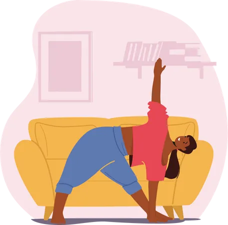 Frau macht Dehnübungen zu Hause.  Illustration