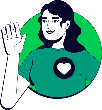 Frau winkt mit Herzsymbol auf T-Shirt  Illustration