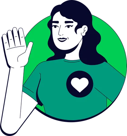 Frau winkt mit Herzsymbol auf T-Shirt  Illustration