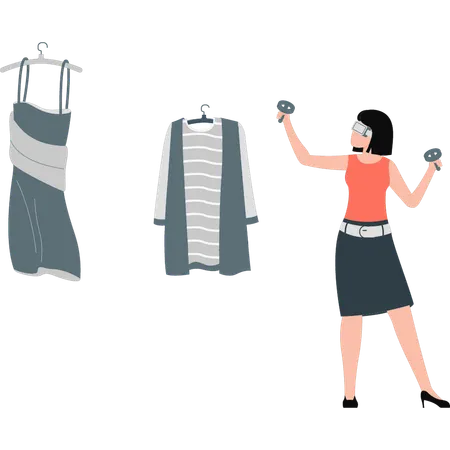 Frauen suchen Kleidung mit VR  Illustration