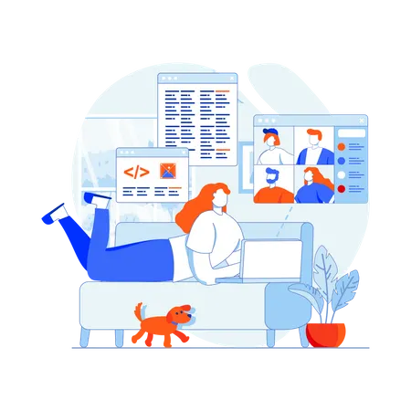 Freiberufliche Entwicklerin, die von zu Hause aus arbeitet  Illustration