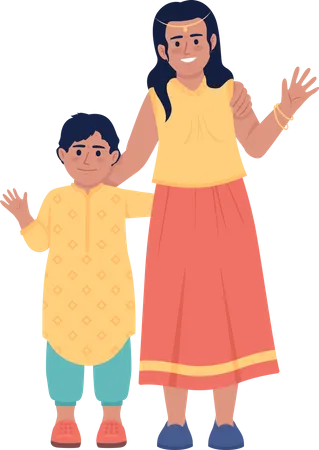 Frères et sœurs portant des vêtements pour le festival indien  Illustration
