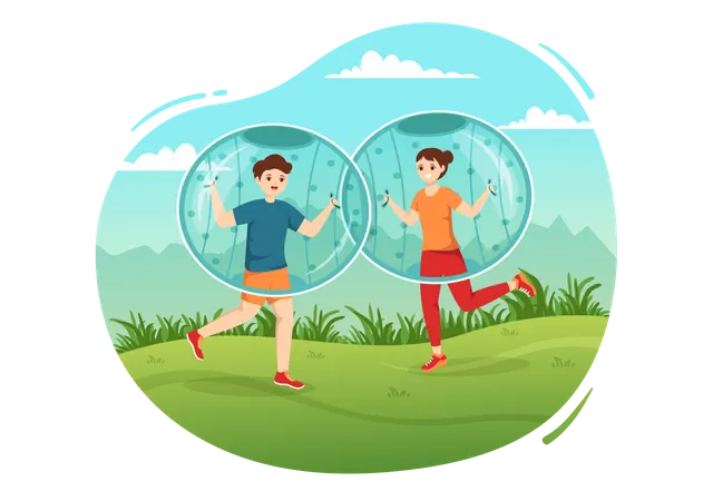 Freund spielt mit Zorbing-Ball  Illustration