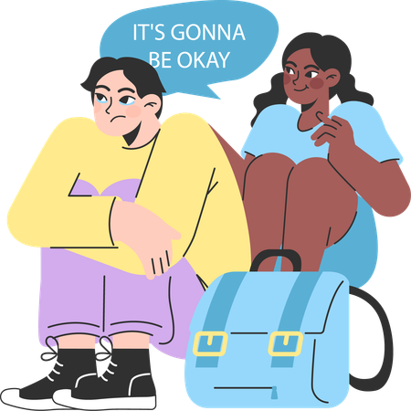 Friend is supporting other against school bully  Illustration