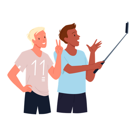 Friend taking selfie on mobile  Illustration