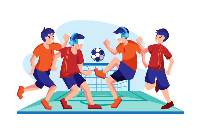 Friends playing Soccer using VR  Illustration