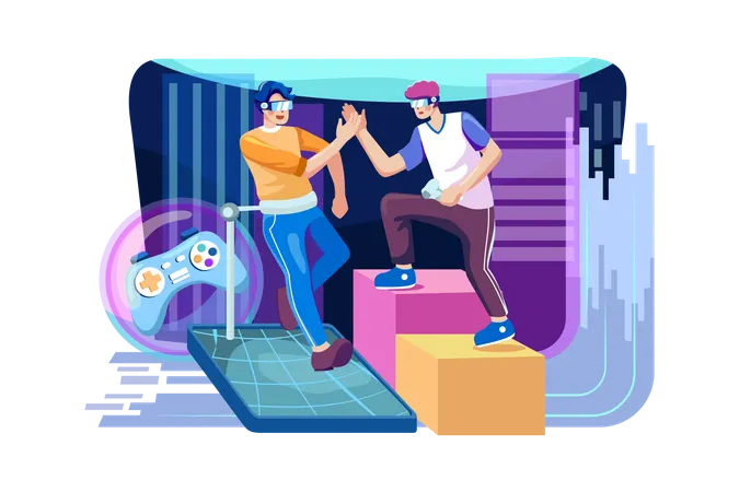Friends playing VR game  Illustration
