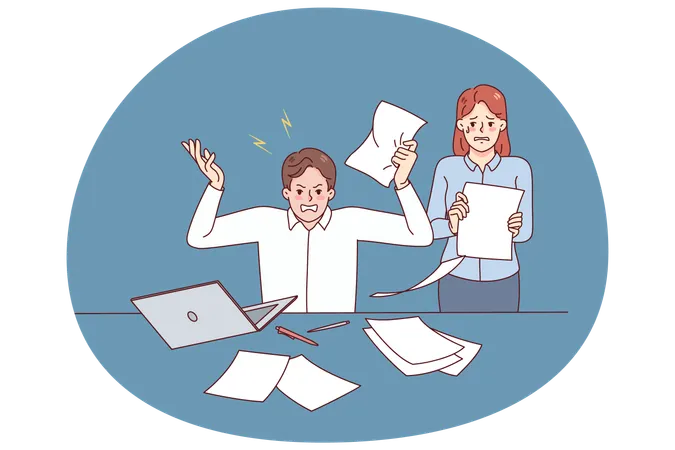Furious boss yelling at secretary in office  Illustration