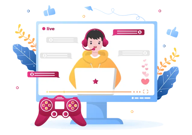 Gamer doing live stream  Illustration
