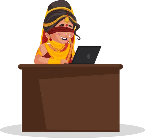 Gandhari arbeitet am Laptop  Illustration