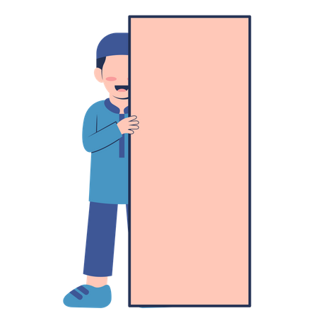 Garçon musulman debout avec un énorme plateau vide  Illustration