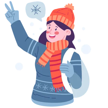 Garota com roupas de inverno  Ilustração