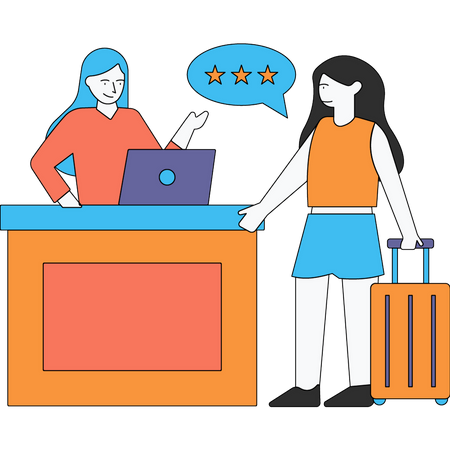 Garota dando opinião sobre hotel  Ilustração