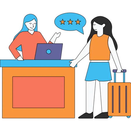 Garota dando opinião sobre hotel  Ilustração