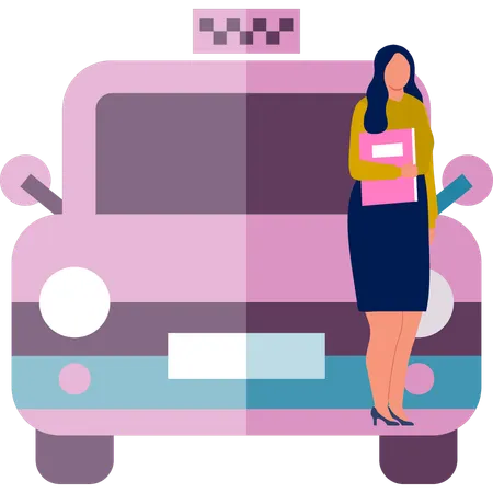 Garota em pé no ônibus  Ilustração