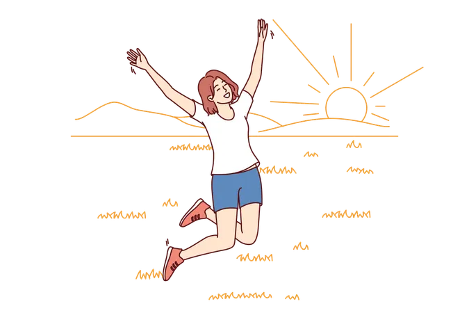 A menina está aproveitando os dias ensolarados  Ilustração