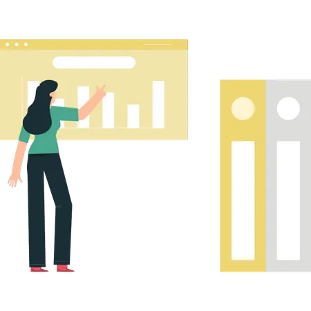 Garota trabalhando no gráfico de página da web  Ilustração