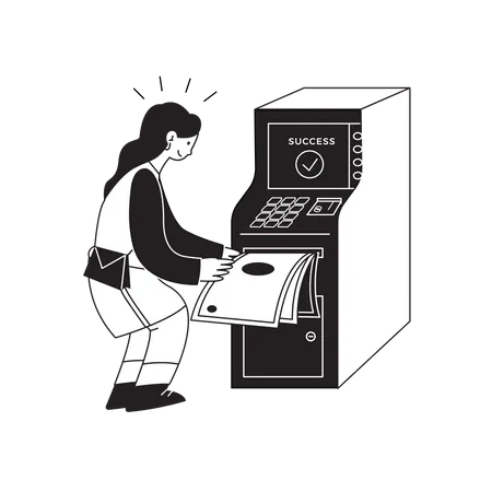 Geld am Geldautomaten abheben  Illustration