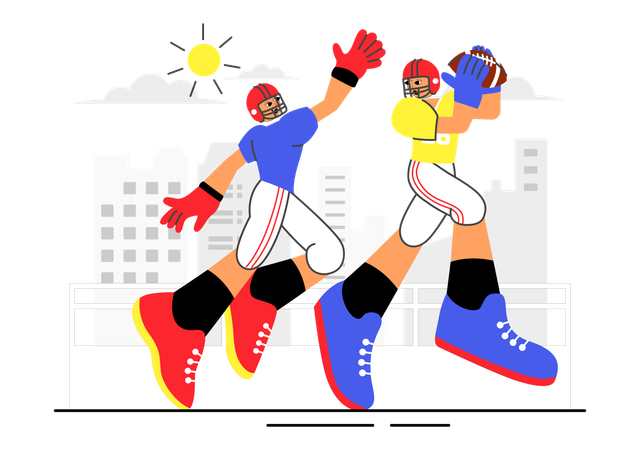 Gente jugando al fútbol americano.  Ilustración