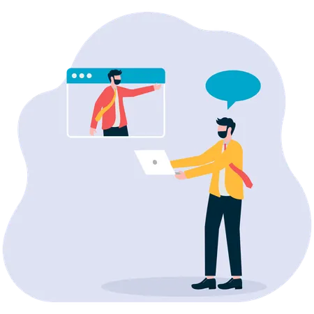 Geschäftsmann führt Online-Diskussion  Illustration