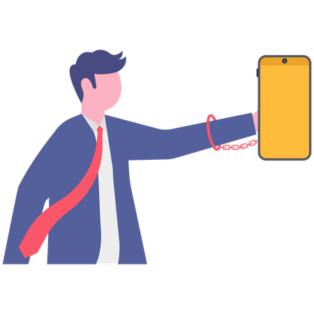 Geschäftsmann hält Handy, während Hände mit Handkalb binden  Illustration