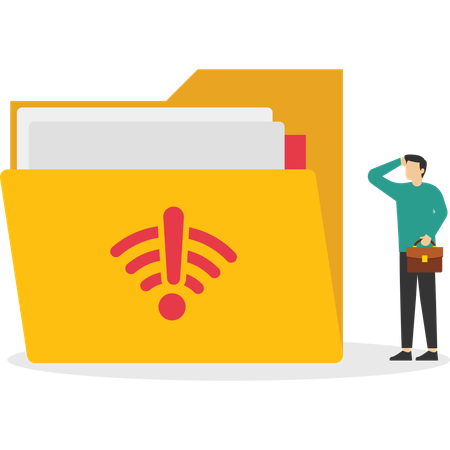 Geschäftsmann steht vor Netzwerkfehler  Illustration