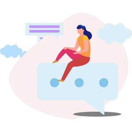 Girl become addicted to messages  Illustration