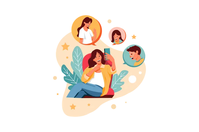 Girl chatting with friend on video call  Illustration