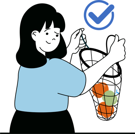 Girl collecting garbage in bag  Illustration