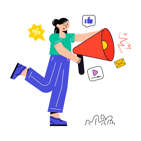Girl doing megaphone marketing  일러스트레이션