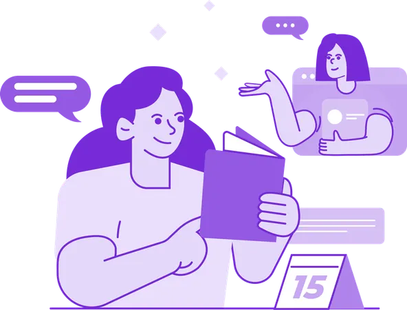 Girl doing Virtual Communication and Messaging  Illustration