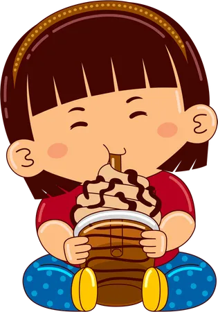 Girl drinking iced blended moccachino  Illustration